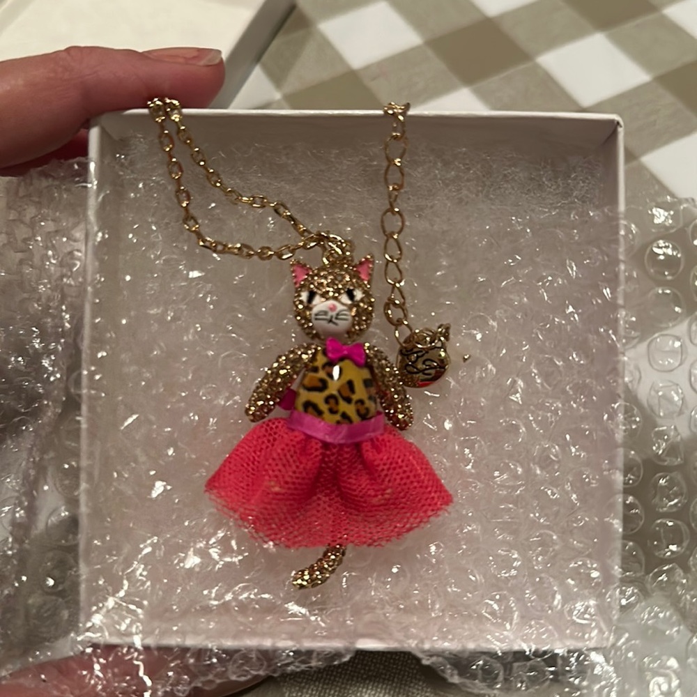 Betsey Johnson Leopard Print Cat Ballerina Necklace Boxed- NWOT $65.